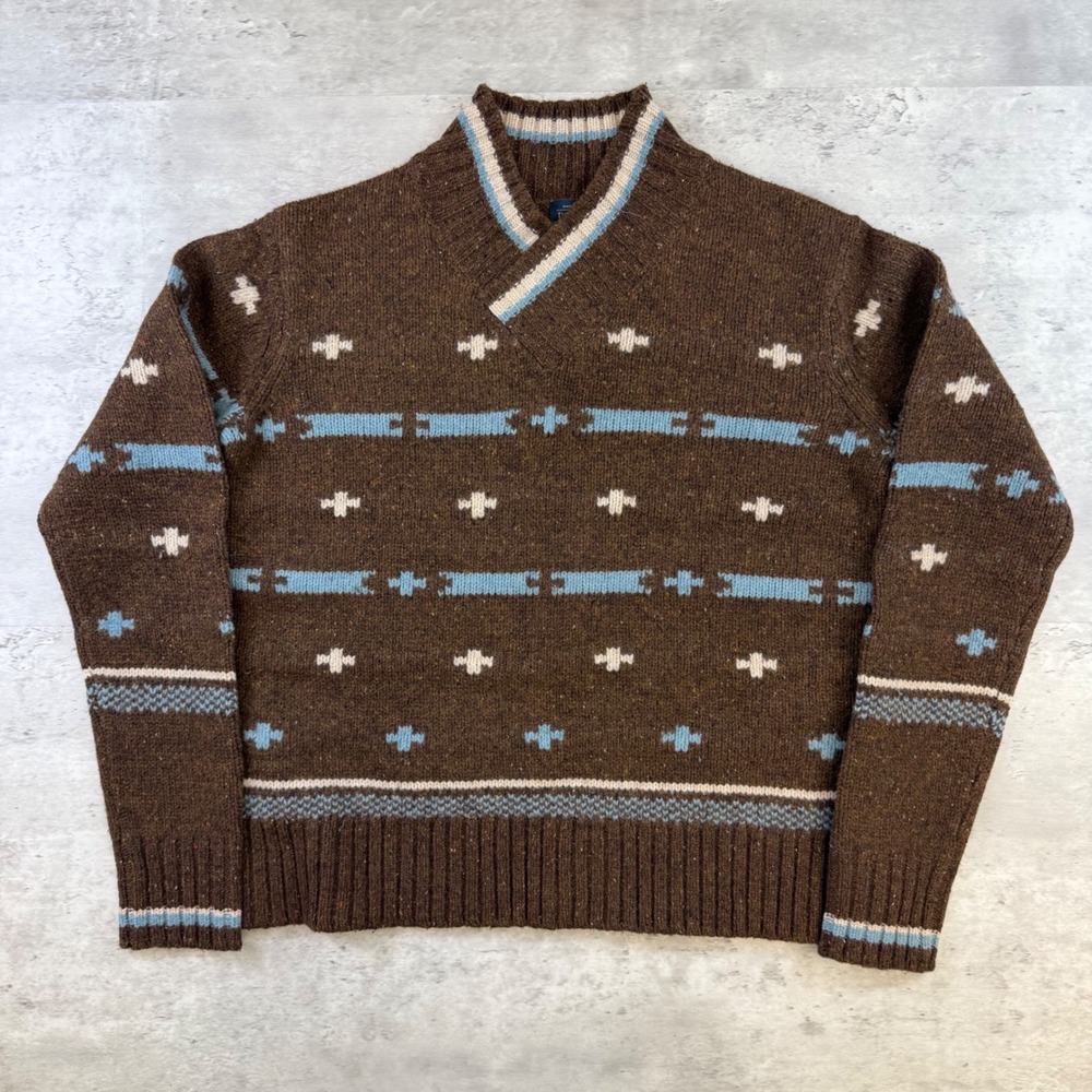 Pendleton Brown Donegal Wool Blend Southwestern Geometric Shawl Sweater Small